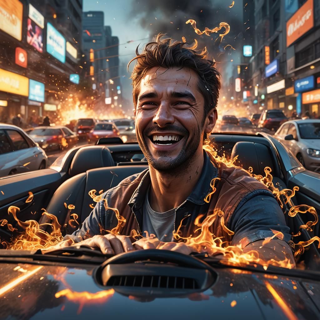Playful Adult in Traffic Jam: Concept Art Portrait