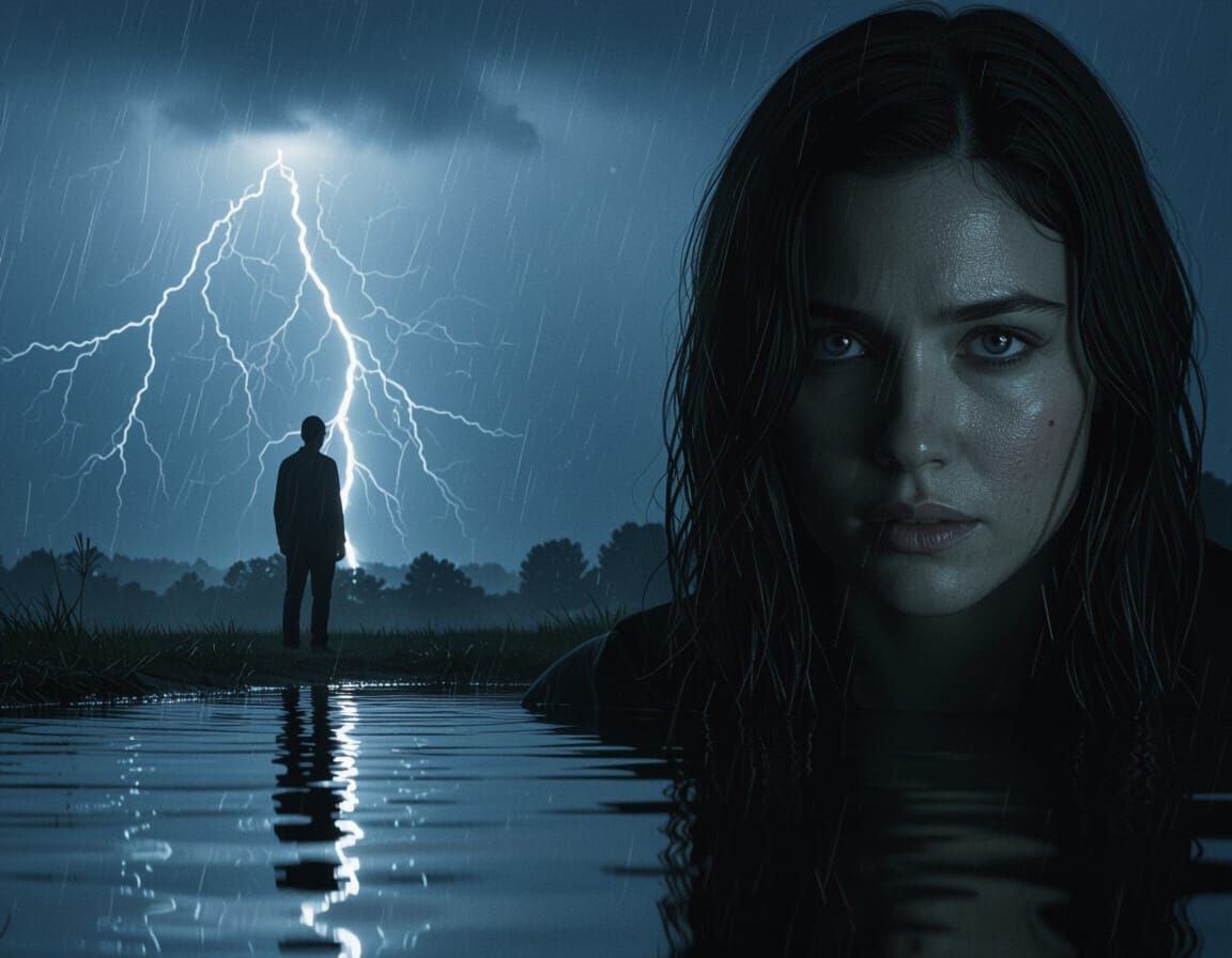 Dramatic Stormy Night Scene With Suspenseful Figures