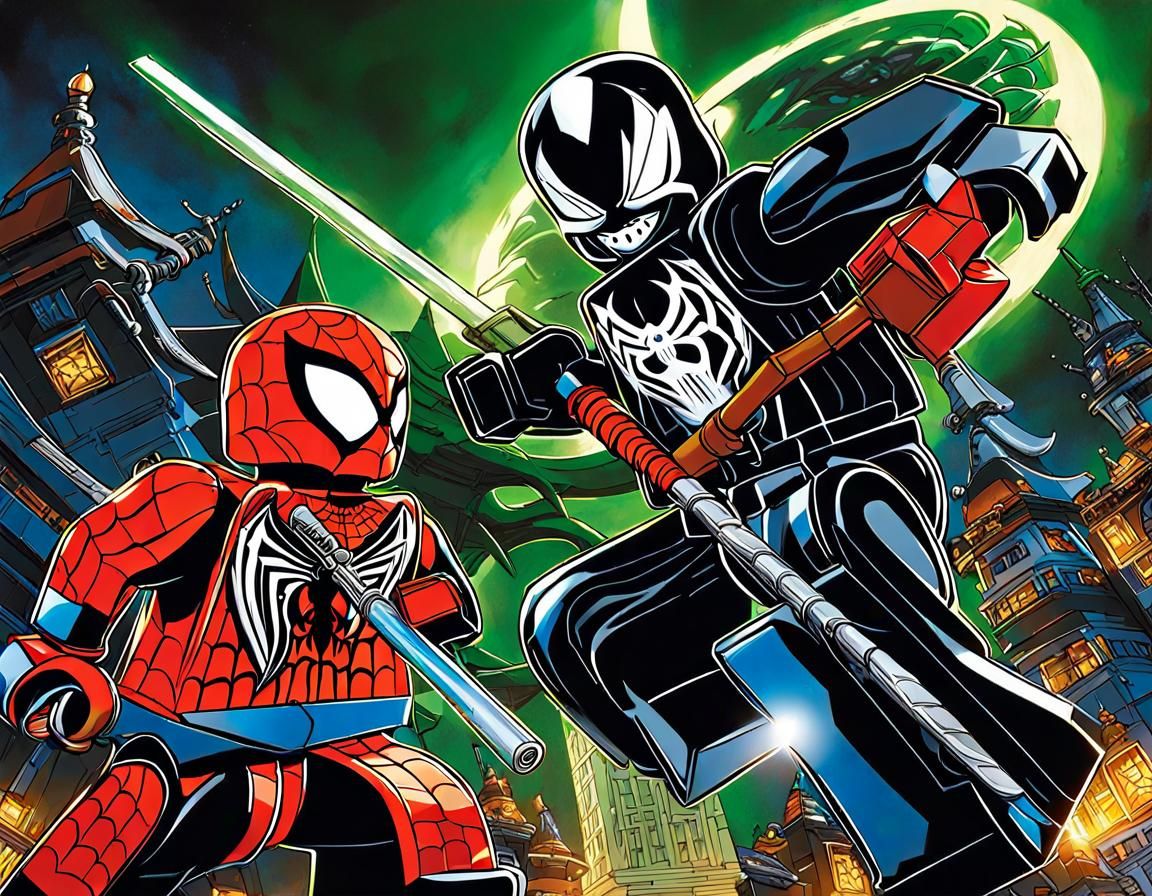 Spiderman Venom vs Lego Garmadon: Manga Showdown