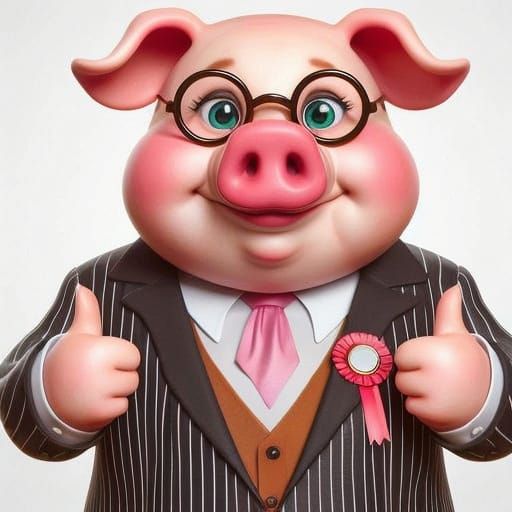Distinguished Pig Man Gives Heartfelt Approval in Vibrant Oi...