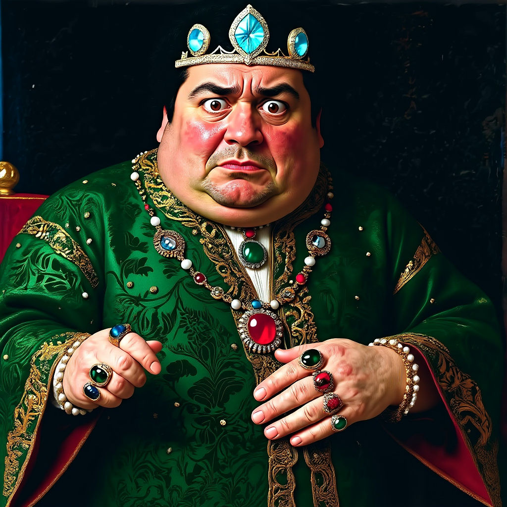 Portrait of a Plump European King with Emerald Caftan