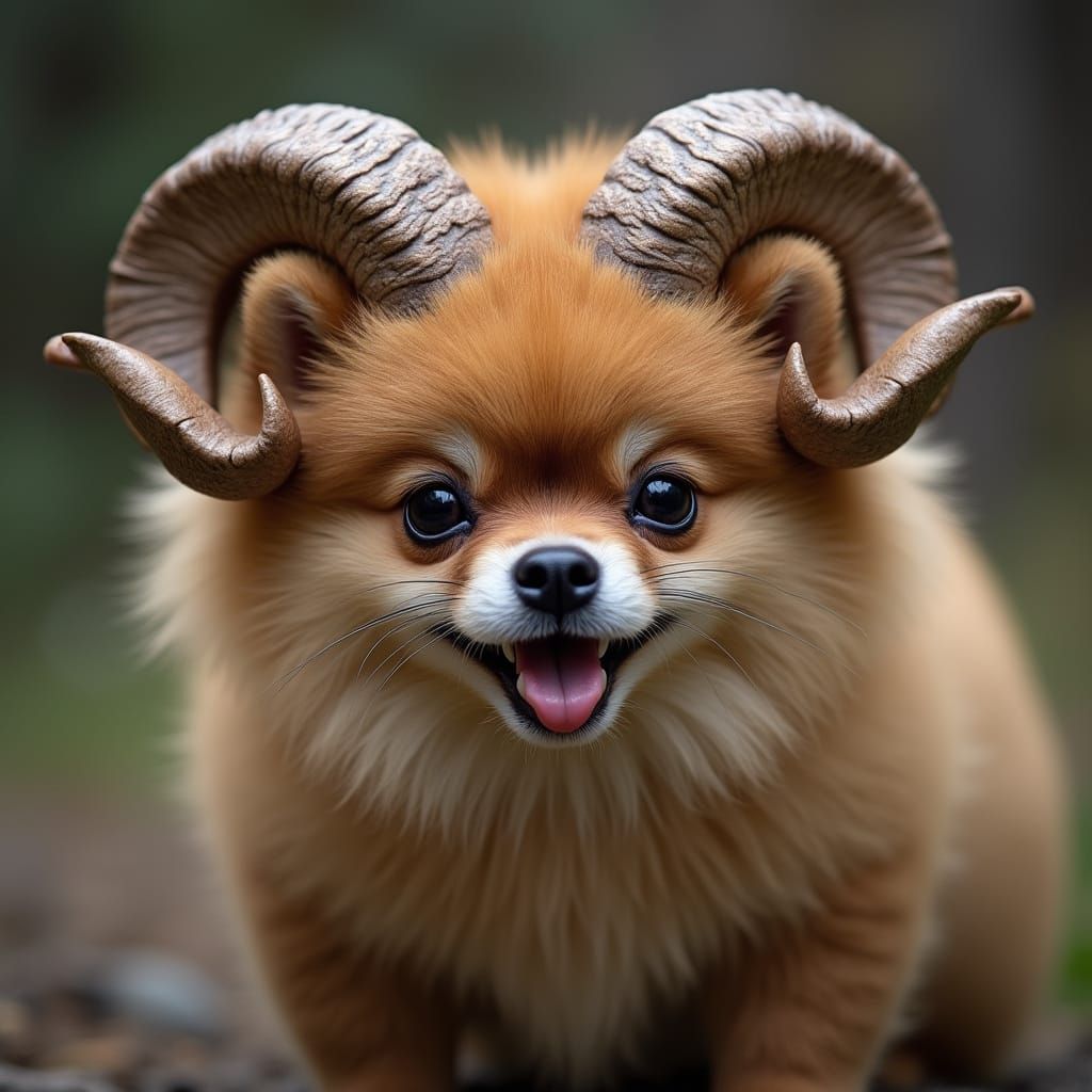 Sloth with Pomeranian Body and Rams Horns