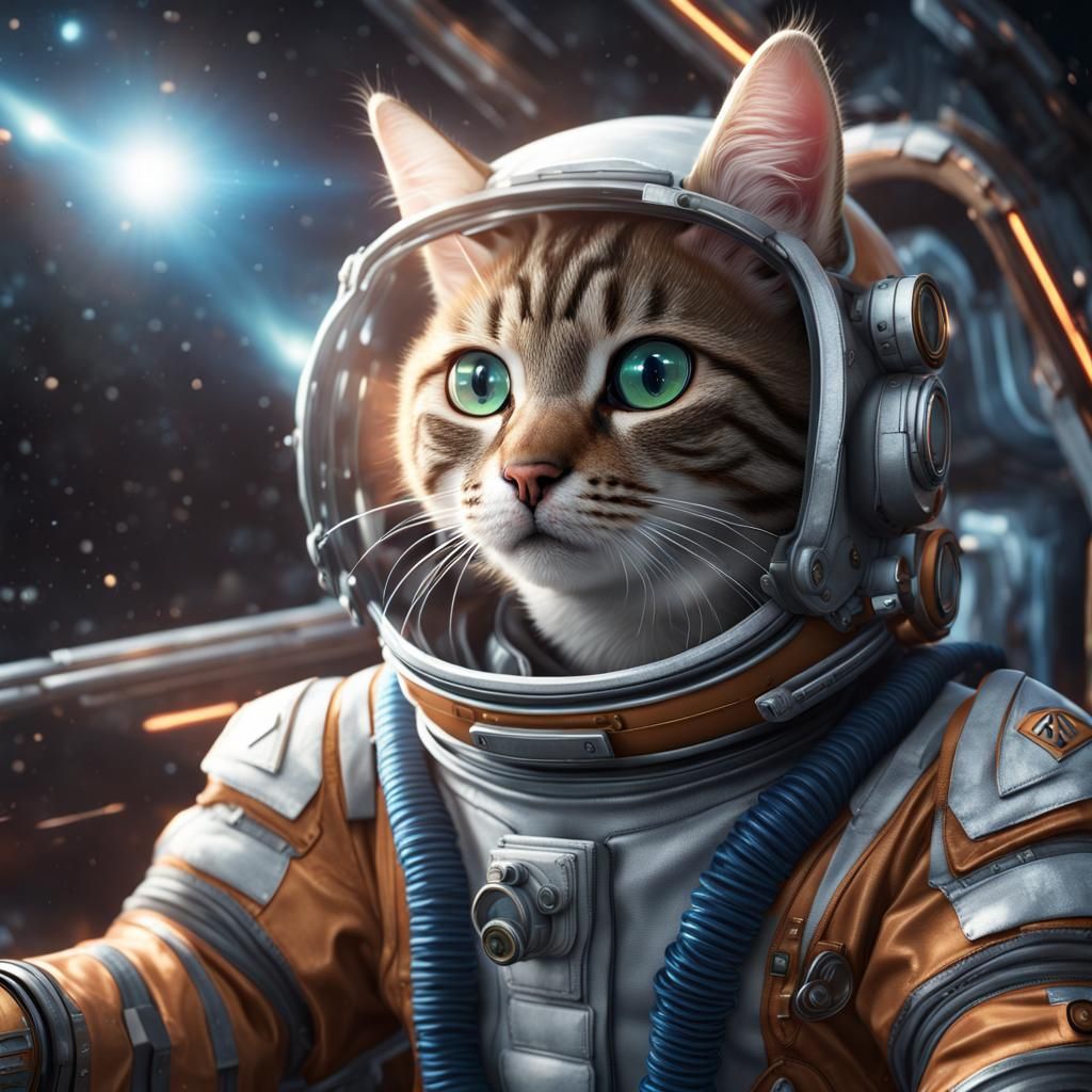 Tabby Cat Space Pilot in Futuristic Rocket