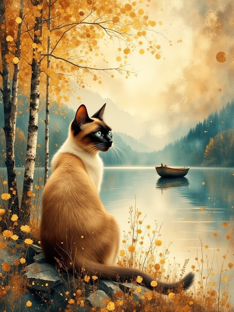 Elegant Siamese Cat in Dreamscape Landscape