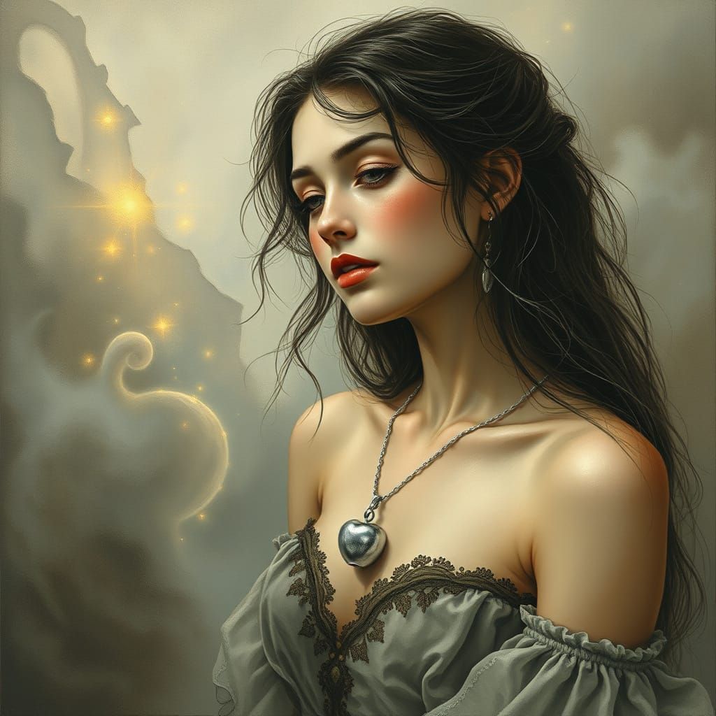 Sensuous Fantasy Scene in Ink and Charcoal Style