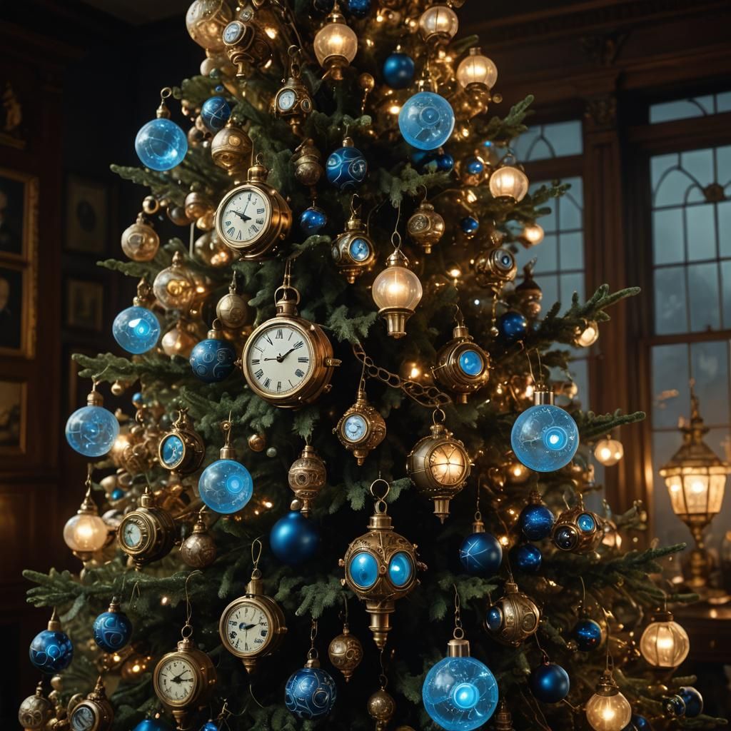 Steampunk Christmas Tree in Victorian Parlor