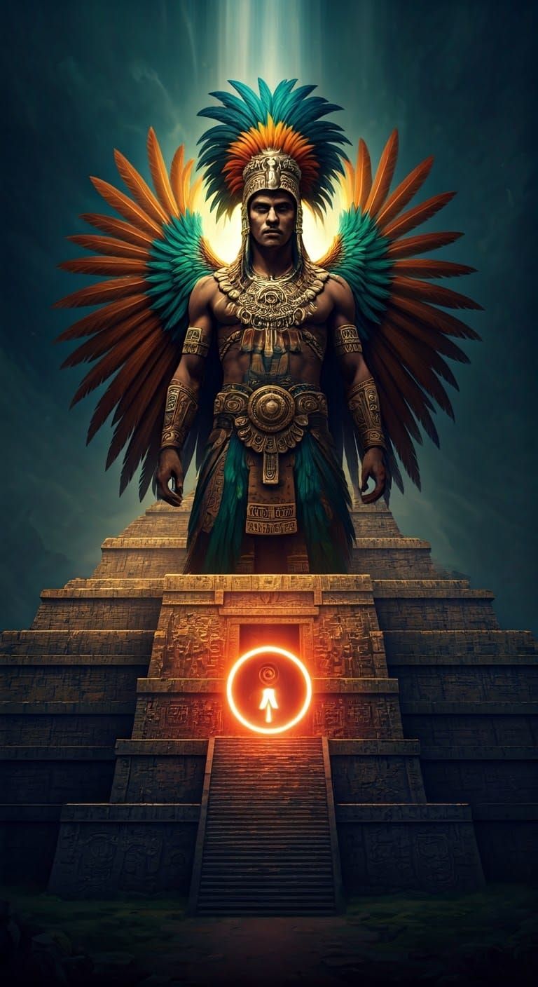 Mayan Mam Warrior Ascends a Pyramid in Vibrant Zaculeu Guate...