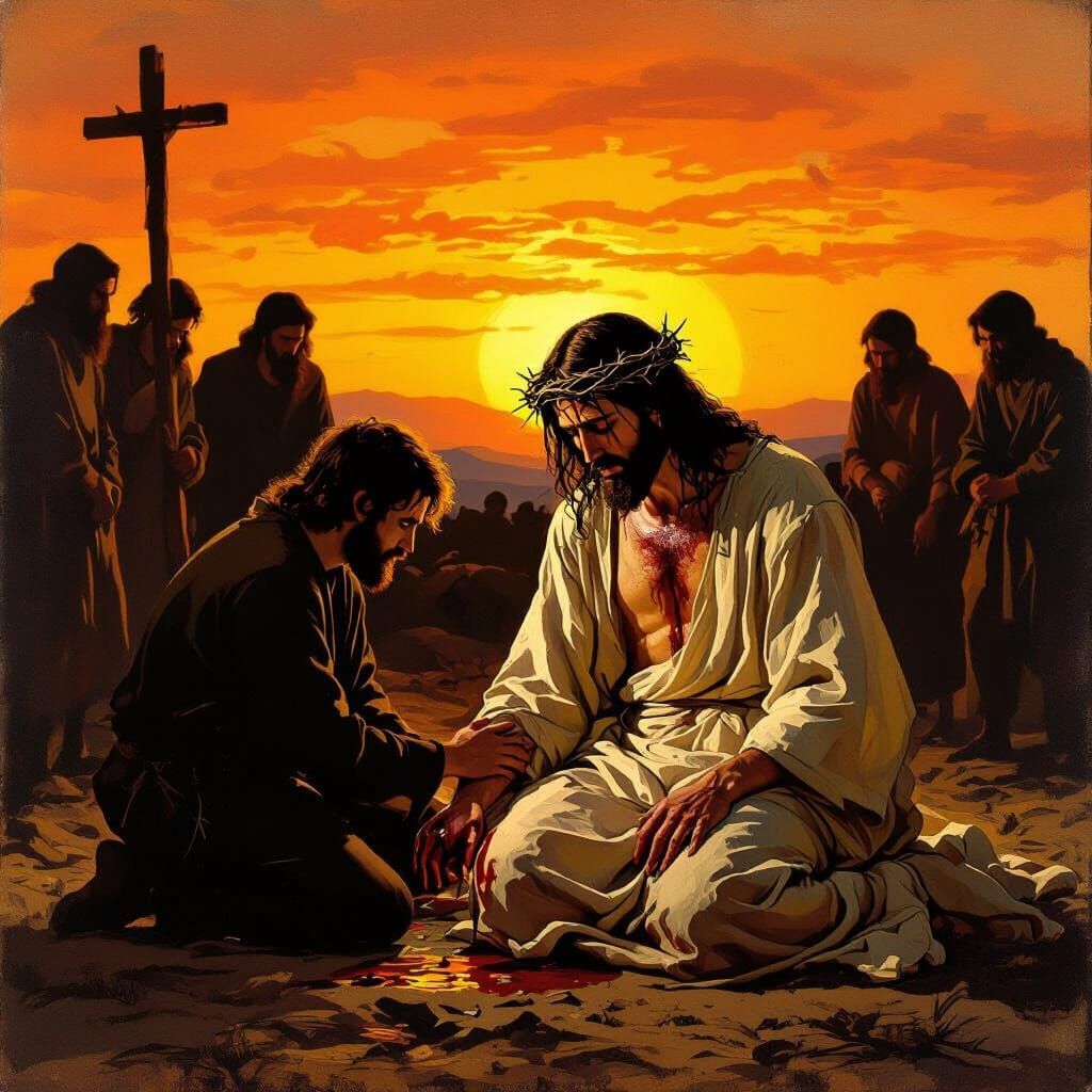 Jesus Falls, Crown of Thorns, Dramatic Lighting