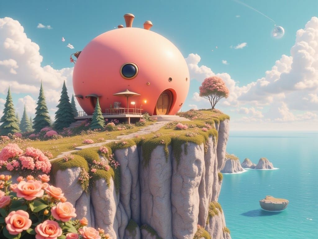 Peach Shaped Mansion Perched on a Cliffside