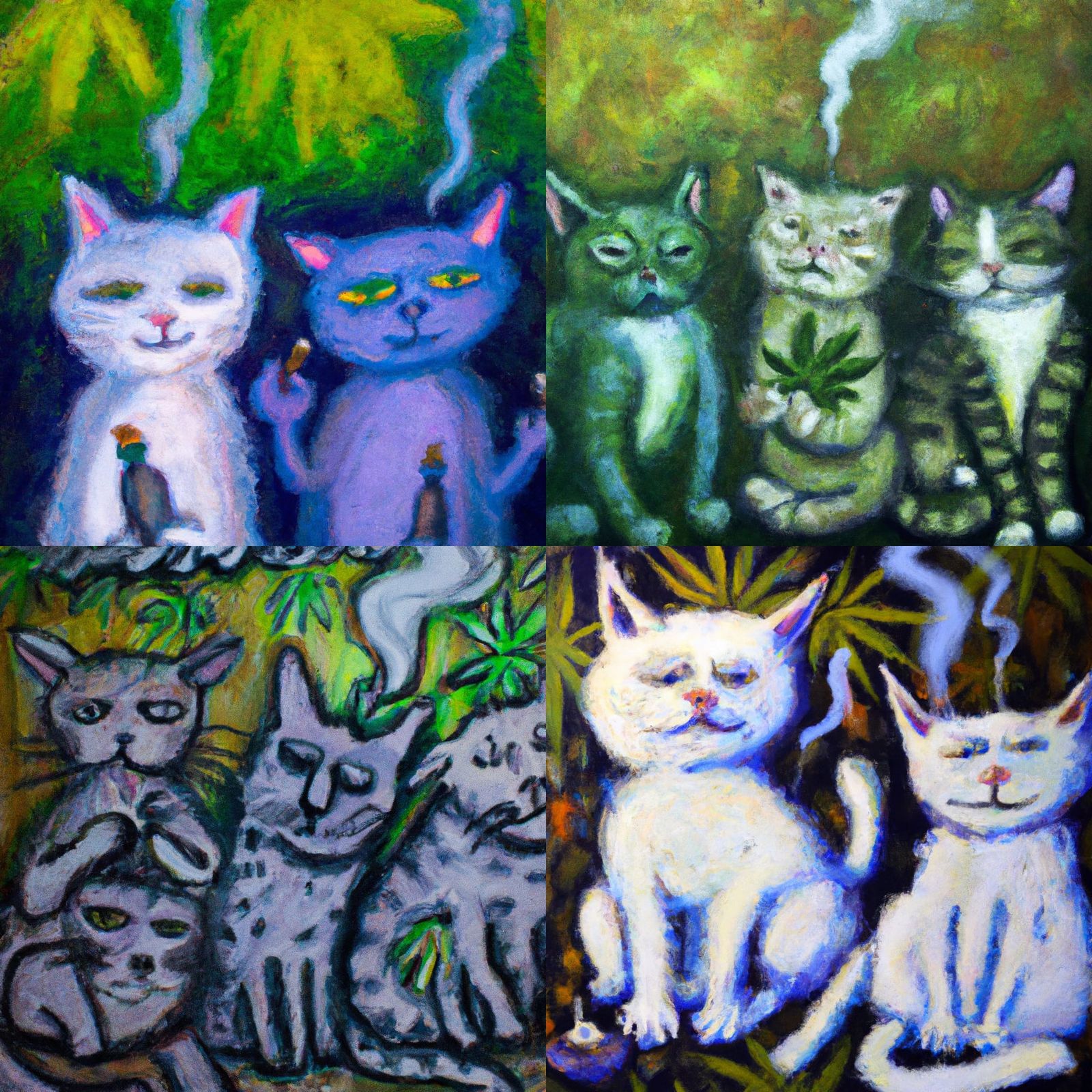 Impressionistic Cats Smoking Weed Painting