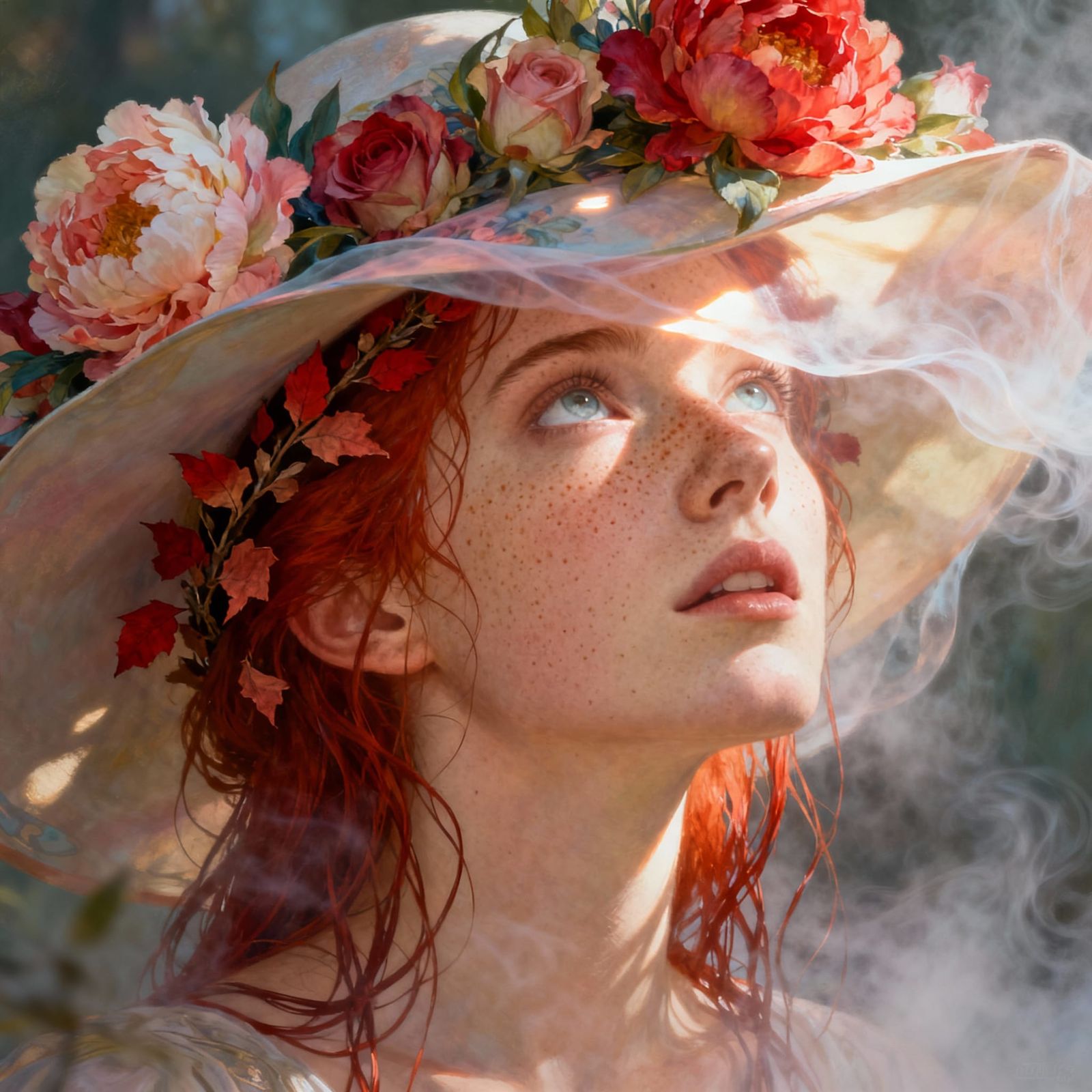 Elegant Woman in Floral Hat Digital Painting