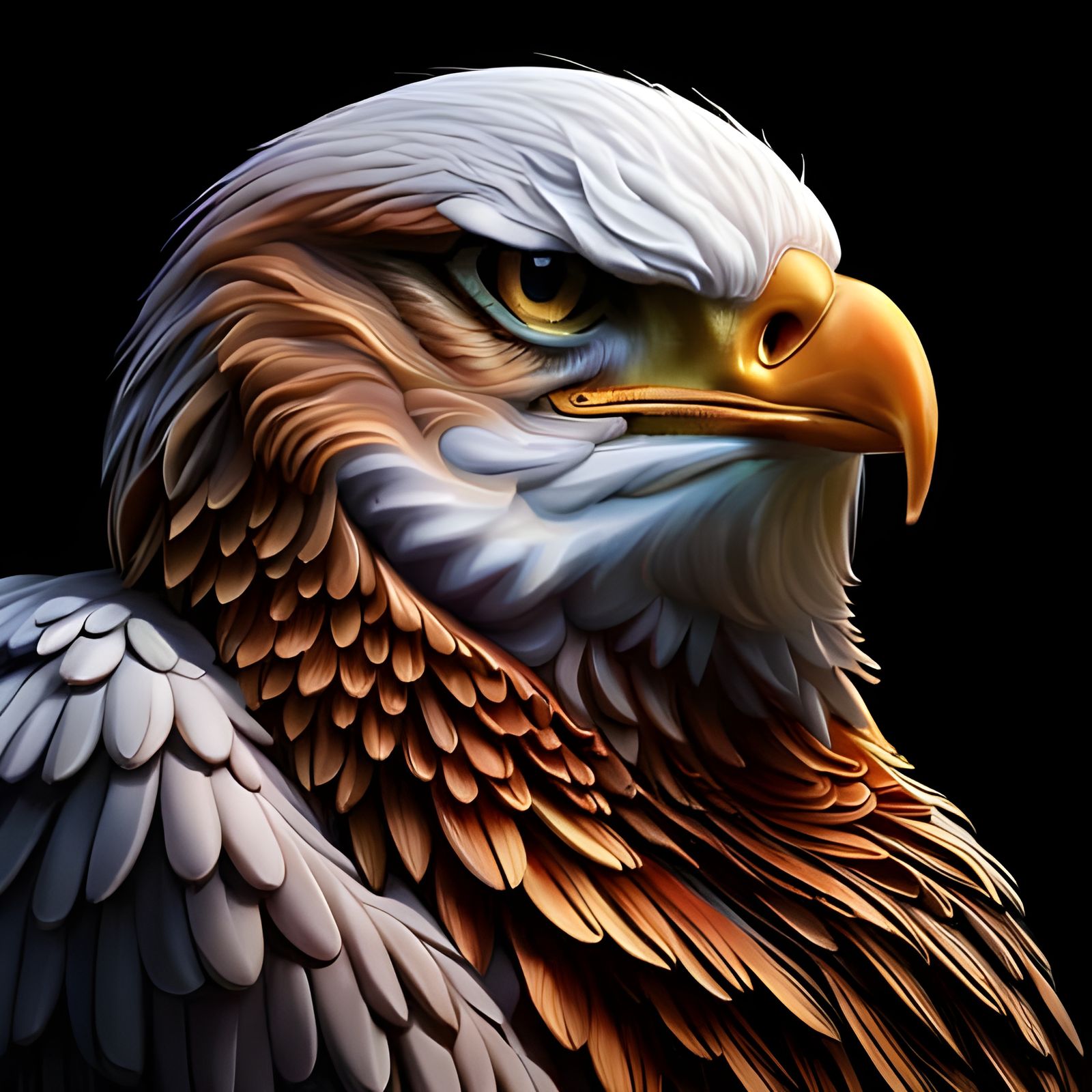 Ornate Eagle Portrait with Gold Necklace, 3D Render