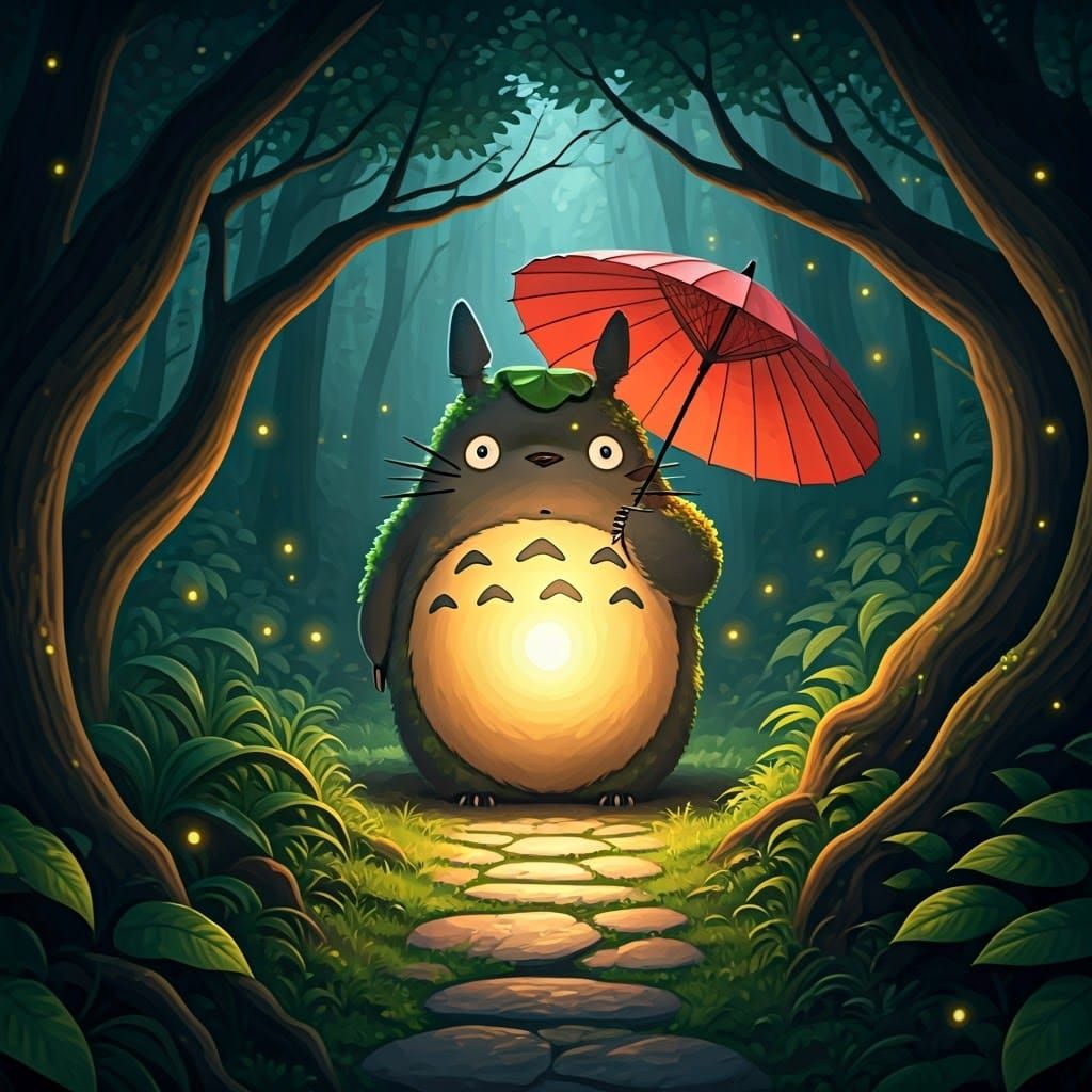 Totoro Lamp in Misty Park, Ghibli-Inspired