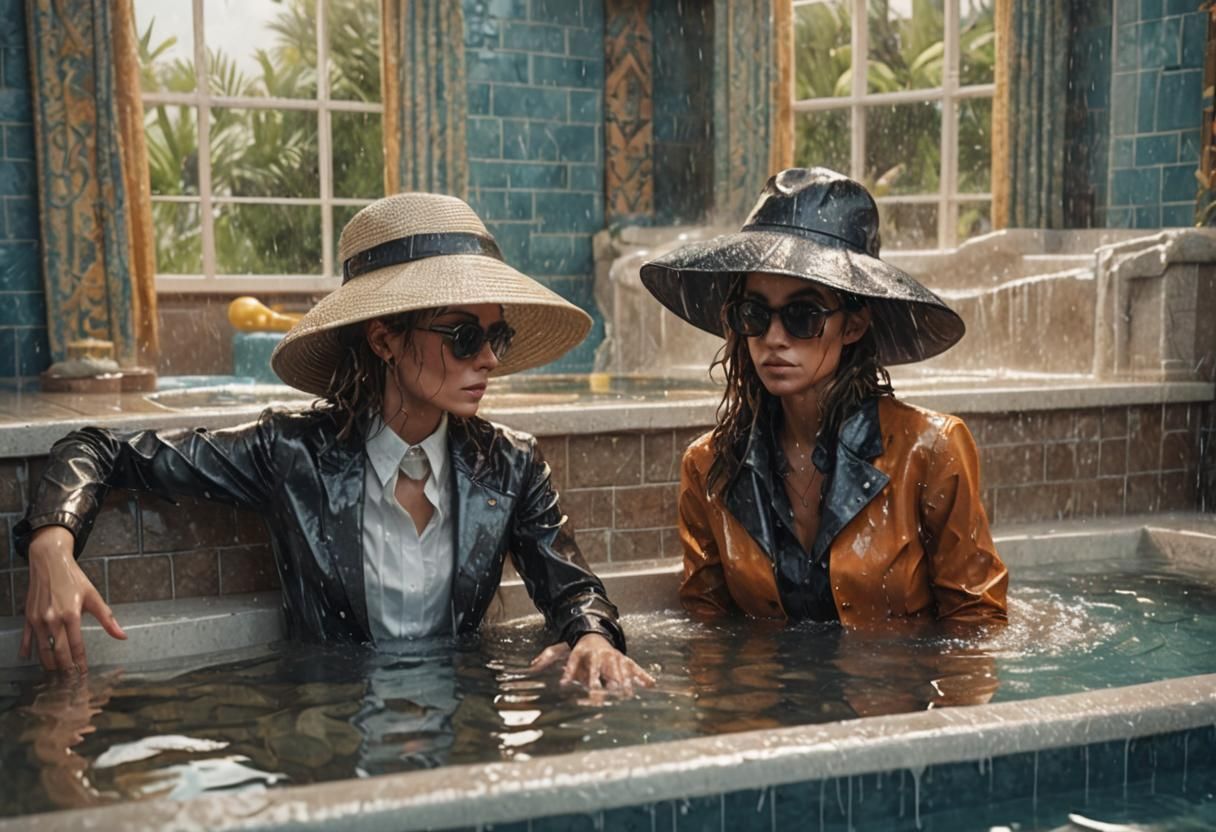 Glamorous Women in Jacuzzi: Photorealistic Matte Painting