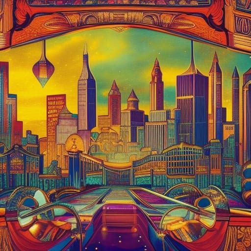 Detroit Skyline in Art Deco Nouveau Style