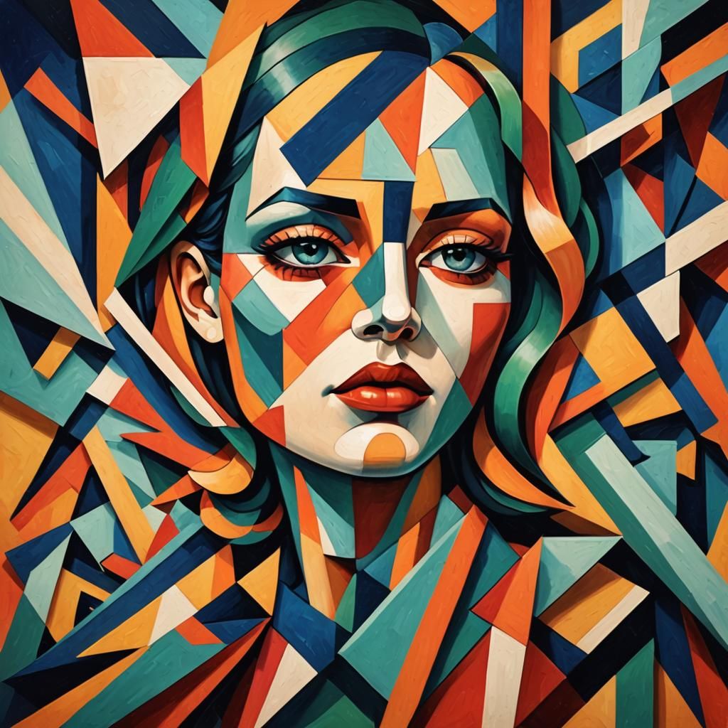 Geometric Cubist Portrait in Art Deco Style