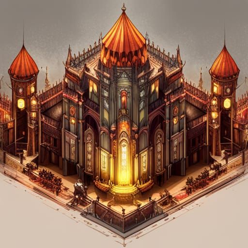 Steampunk Gothic Palace with Luminous Colors