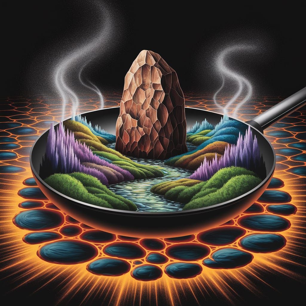 Miniature Landscape in Frying Pan on Lava Lake