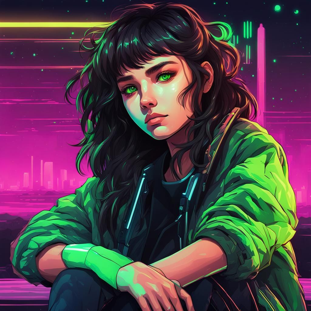 Sci-Fi Teen Portrait in Synthwave Neon Retro Style
