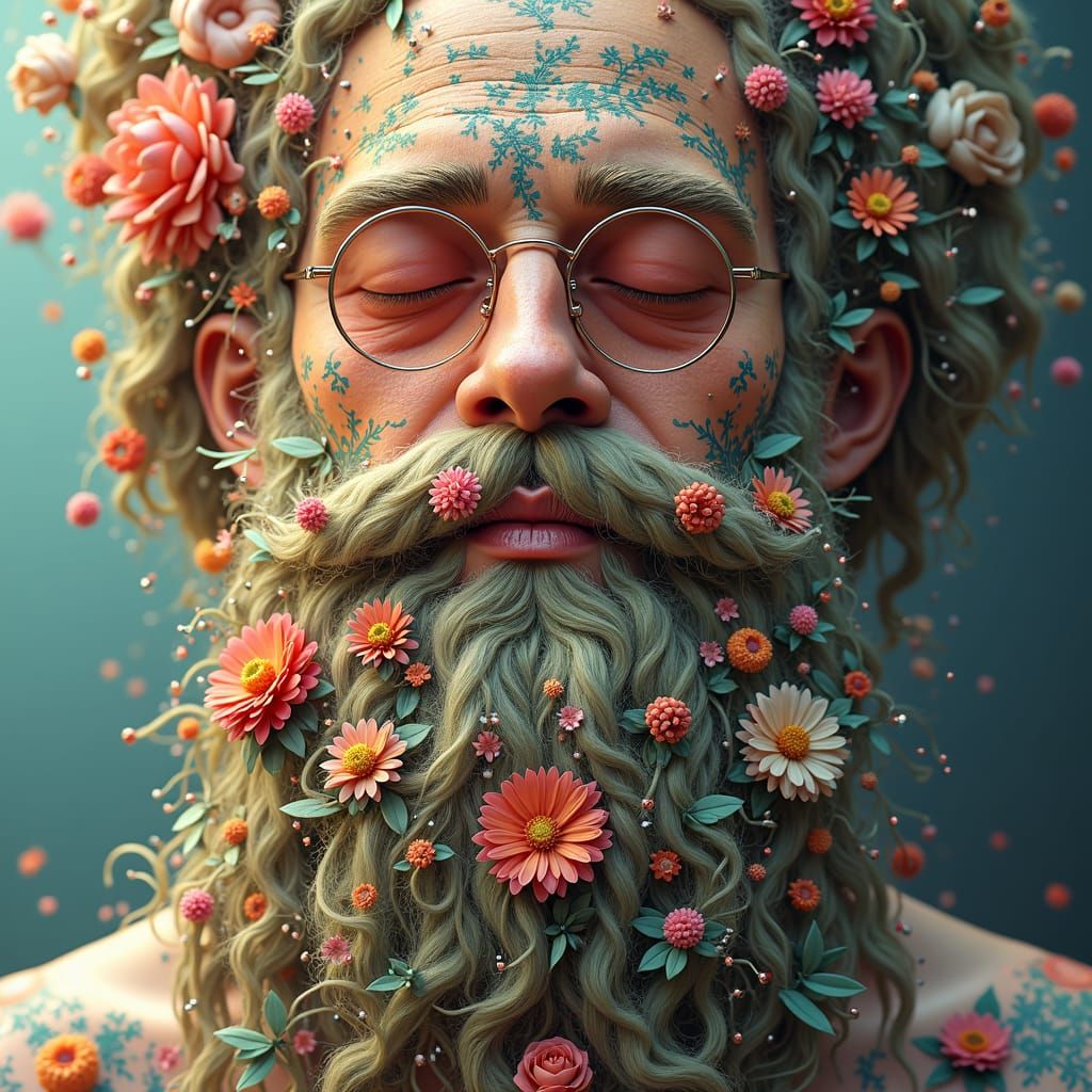 Whimsical Braided Beard with Flowers: Fantasy Art
