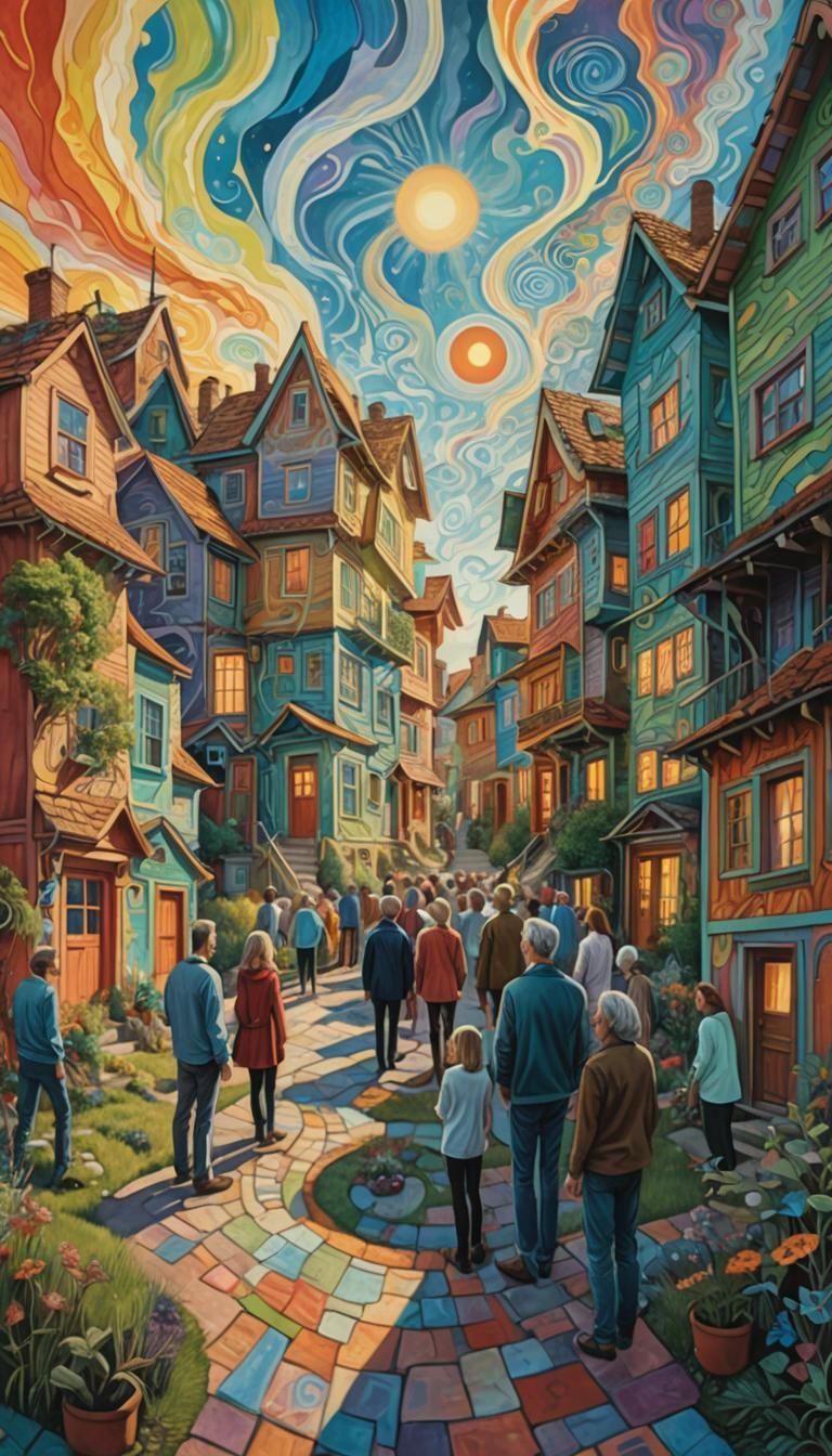 Alex Grey Inspired Collage of Overlapping Houses