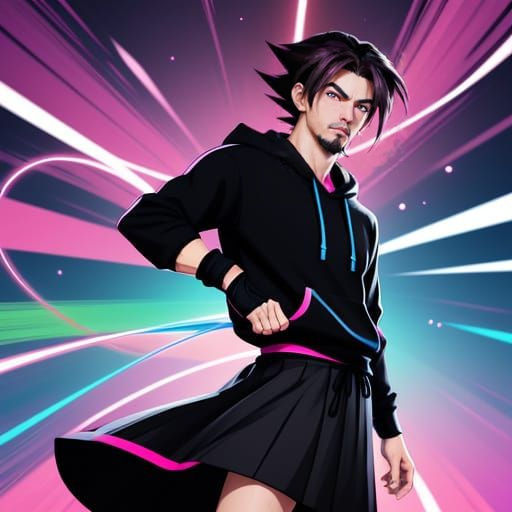Manga-Inspired Male Fashionista in Black Skirt