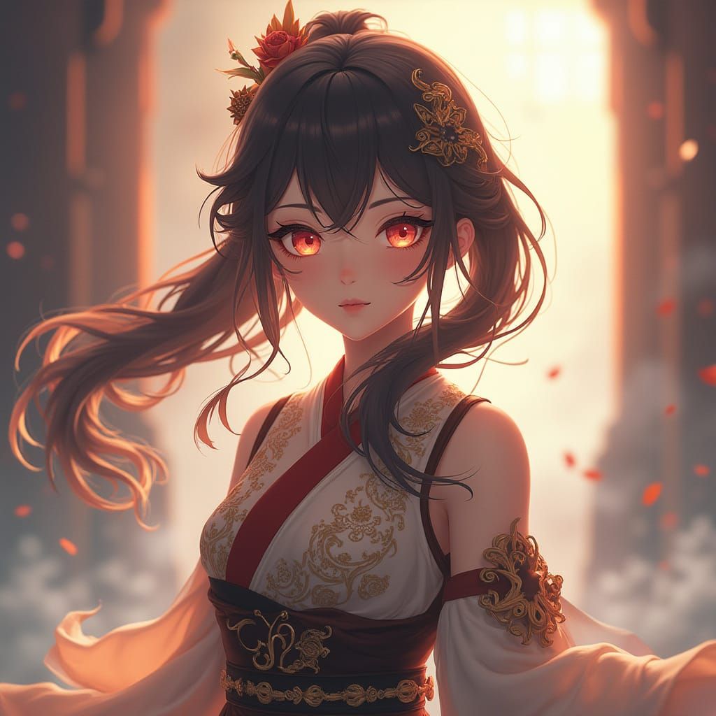 Anime Goddess in Mystical Japanese Landscape