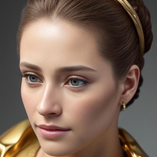 Elegant Woman: Hyperrealistic Digital Portrait in Golden Lig...