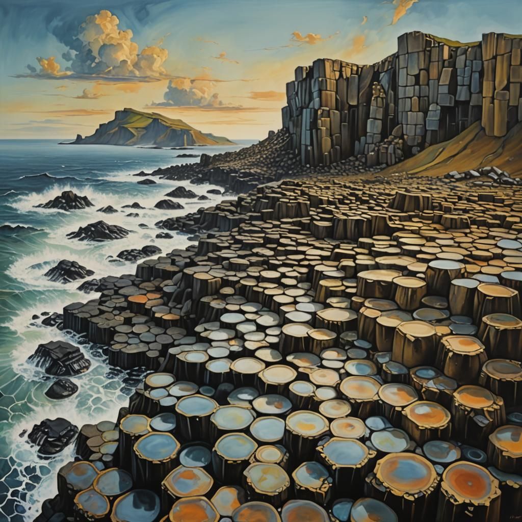 Surreal Giant's Causeway as an Oil Painting