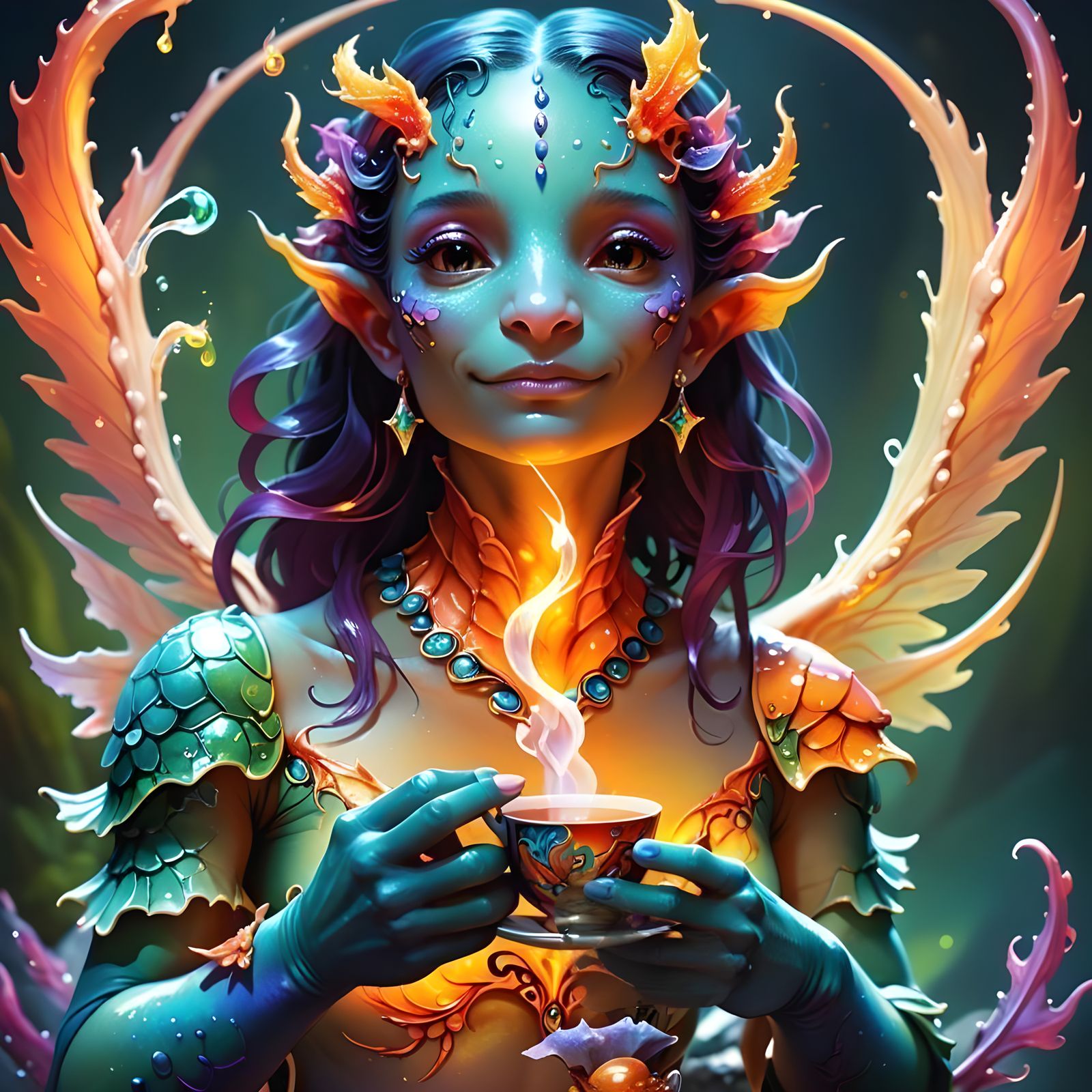 Nymphs Sipping Tea: Detailed Matte Painting in 8K