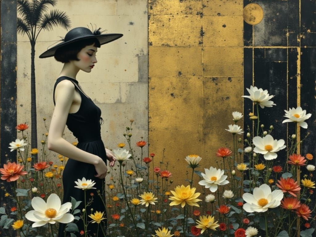 1940s Singer in Art Deco Garden, Digital Impasto