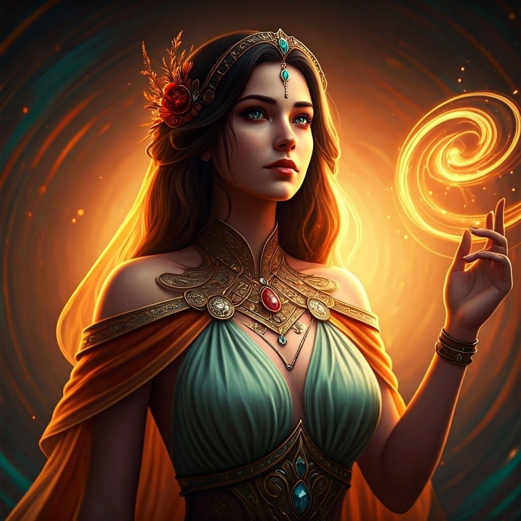 Enchanting Sorceress Weaving a Spell in Art Nouveau Style