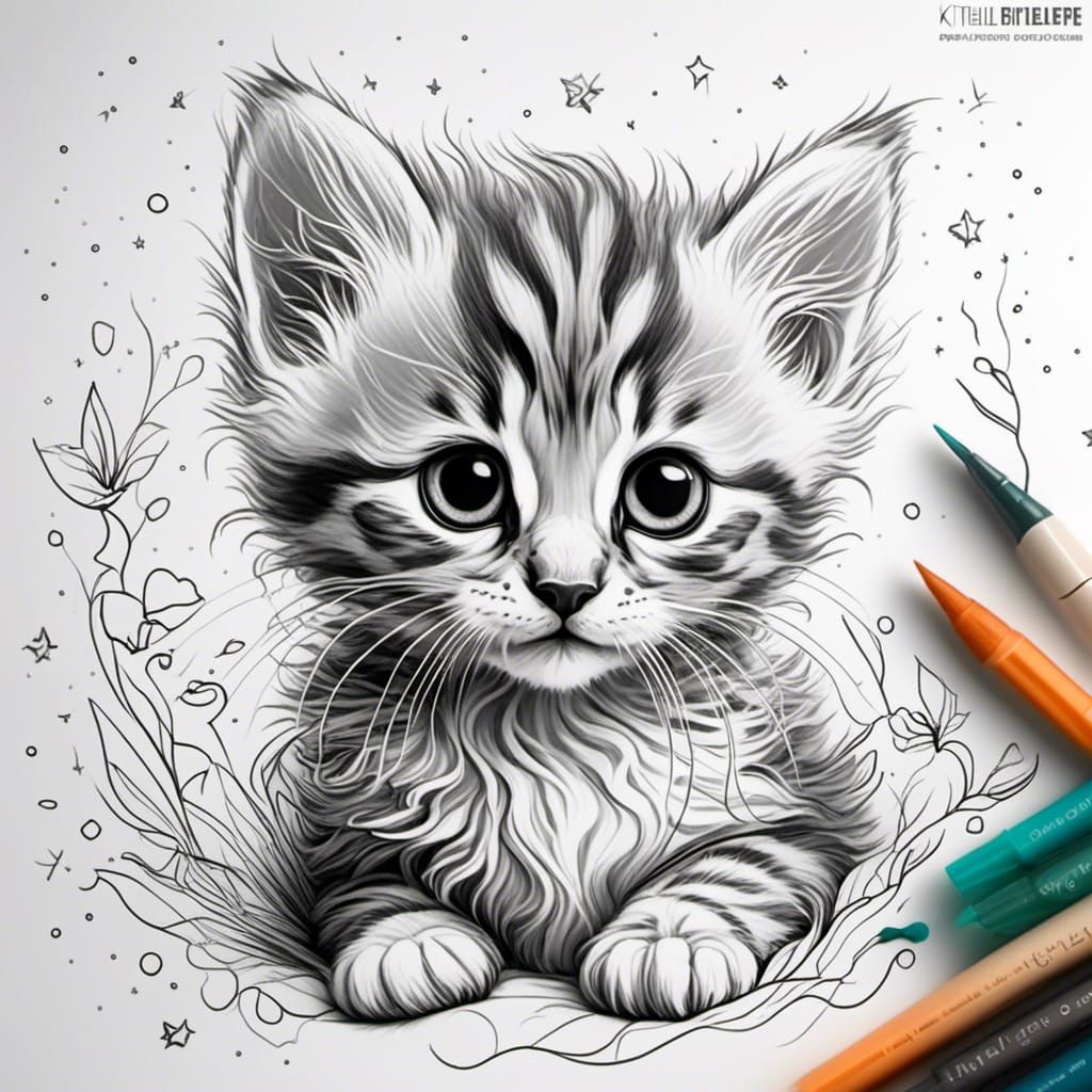 Line Art Kitten Ready for Colouring