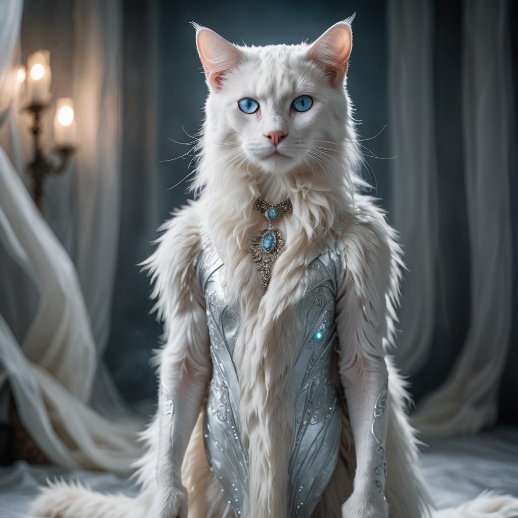 Albino Cat-Human Model in Moody Cinematic Light