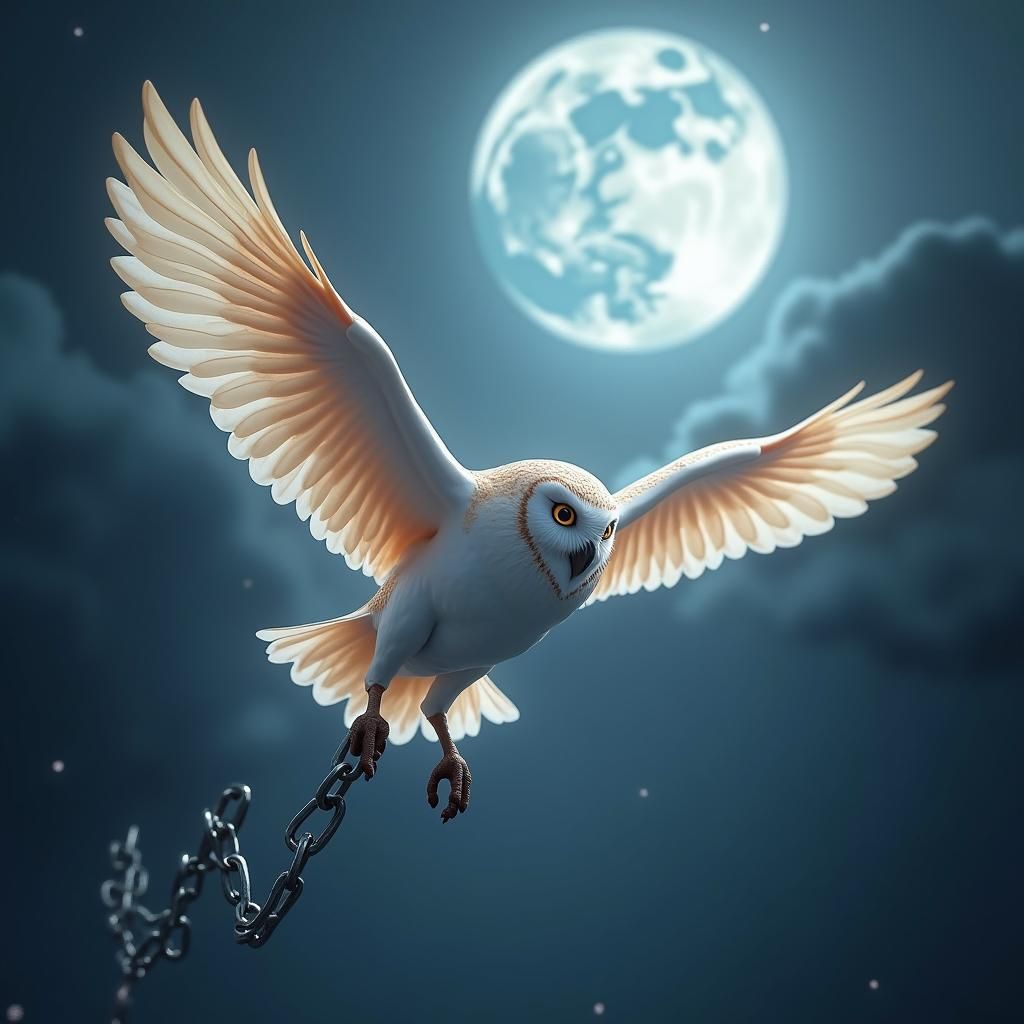 Owl Breaks Free: 3D Anime Art in Moonlit Glow