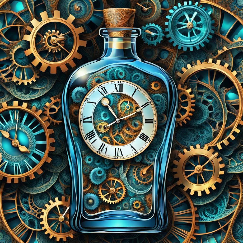 Abstract Fractal: Clockwork Gears in Iridescent Glass