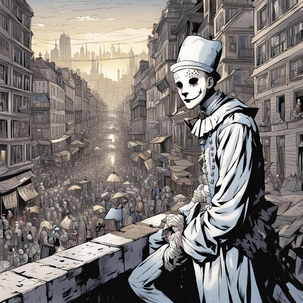 Pierrot in the City: A Comic Book Scene