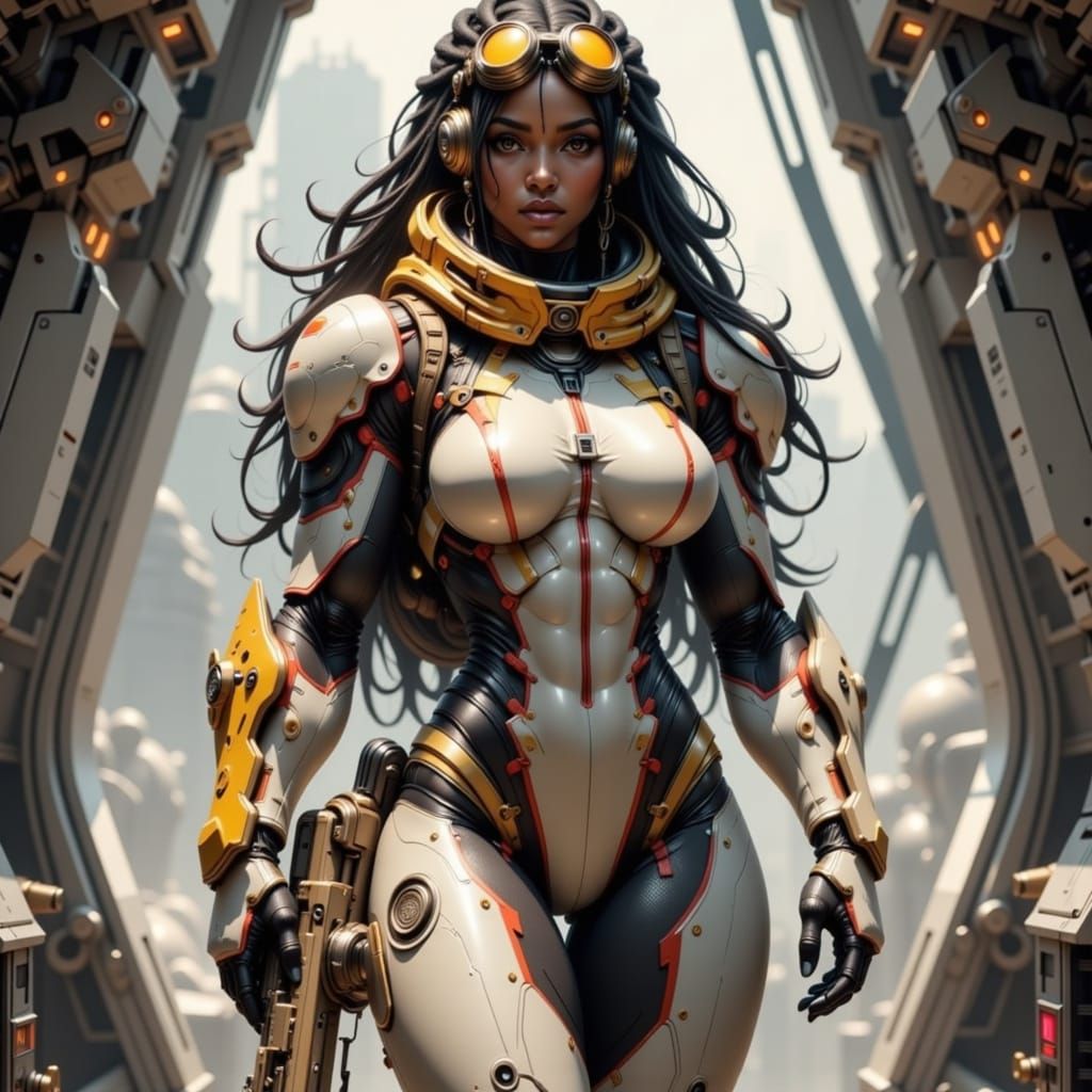 Woman in Spacesuit with Futuristic Weapon