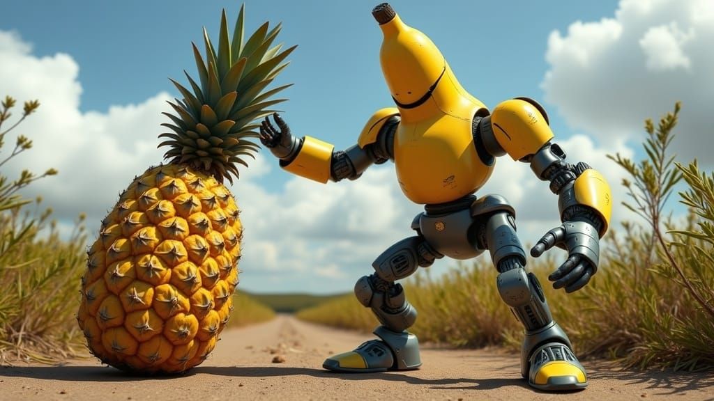 Giant Banana Versus Armored Pineapple in Found Footage Style