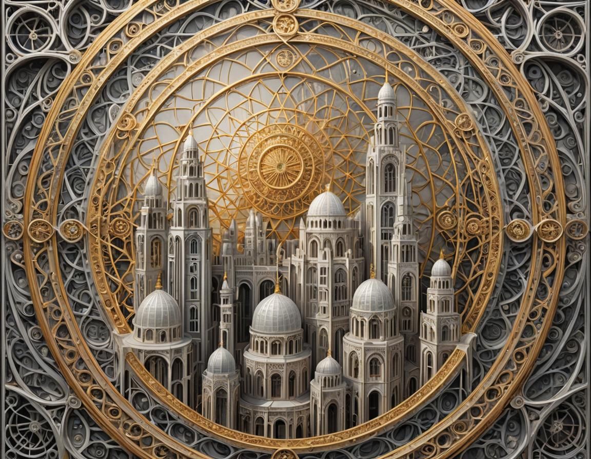 Geometric Cityscape with Golden Ratio Composition