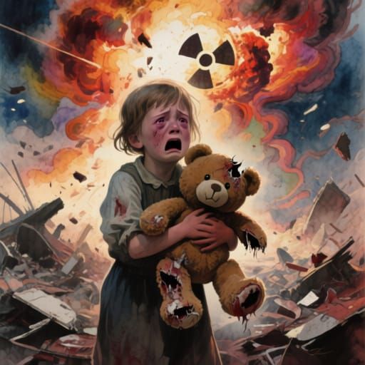 Child's Fear Amid Atomic Blast Chaos