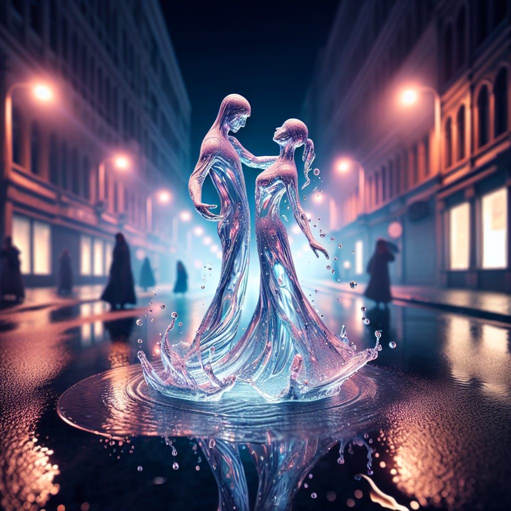 Ethereal Water Dancers Emerge in City Street