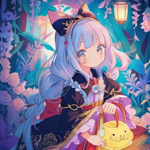 Cute Anime Girl in Elaborate Kawaii Fashion