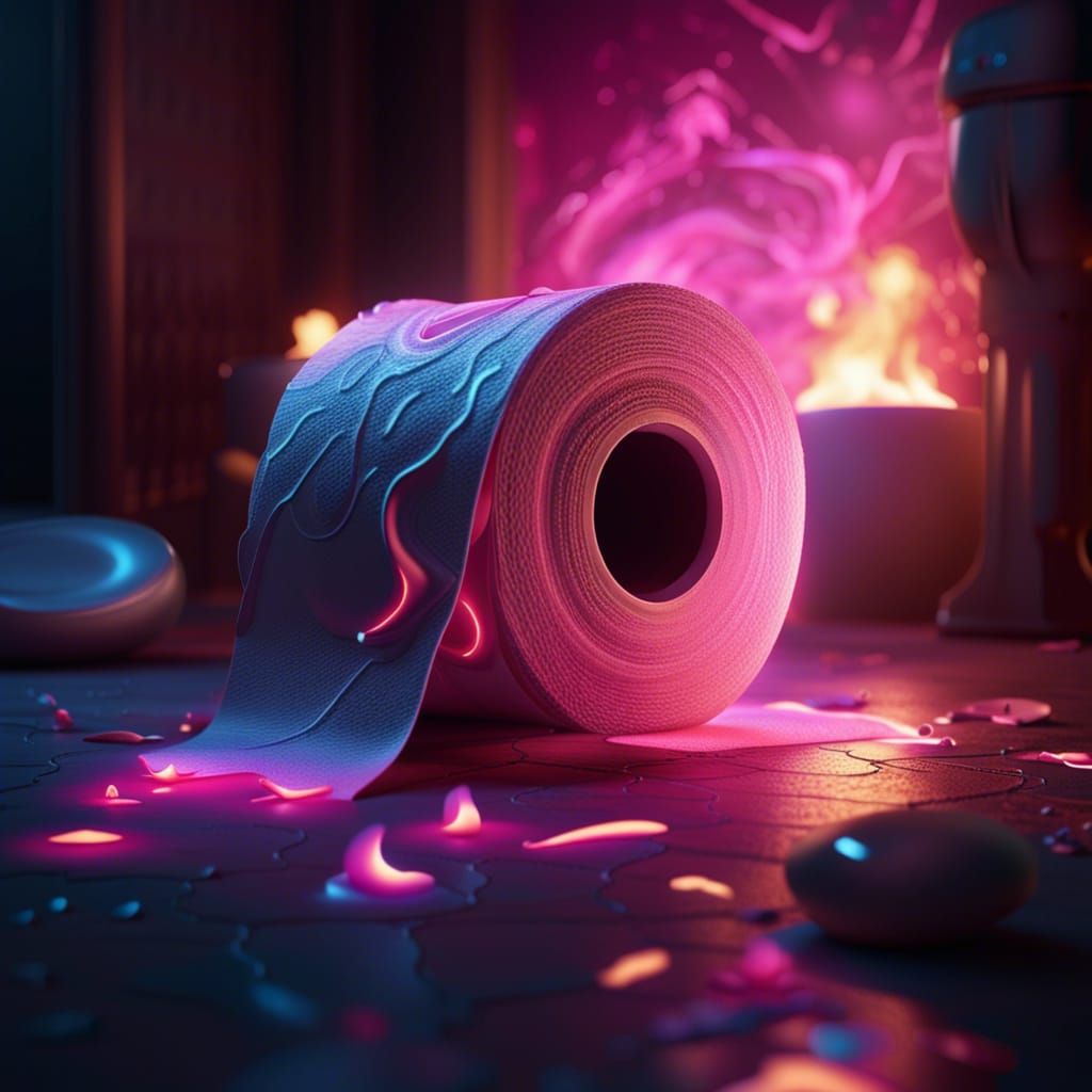 Glowing Toilet Paper in Detailed Digital Painting