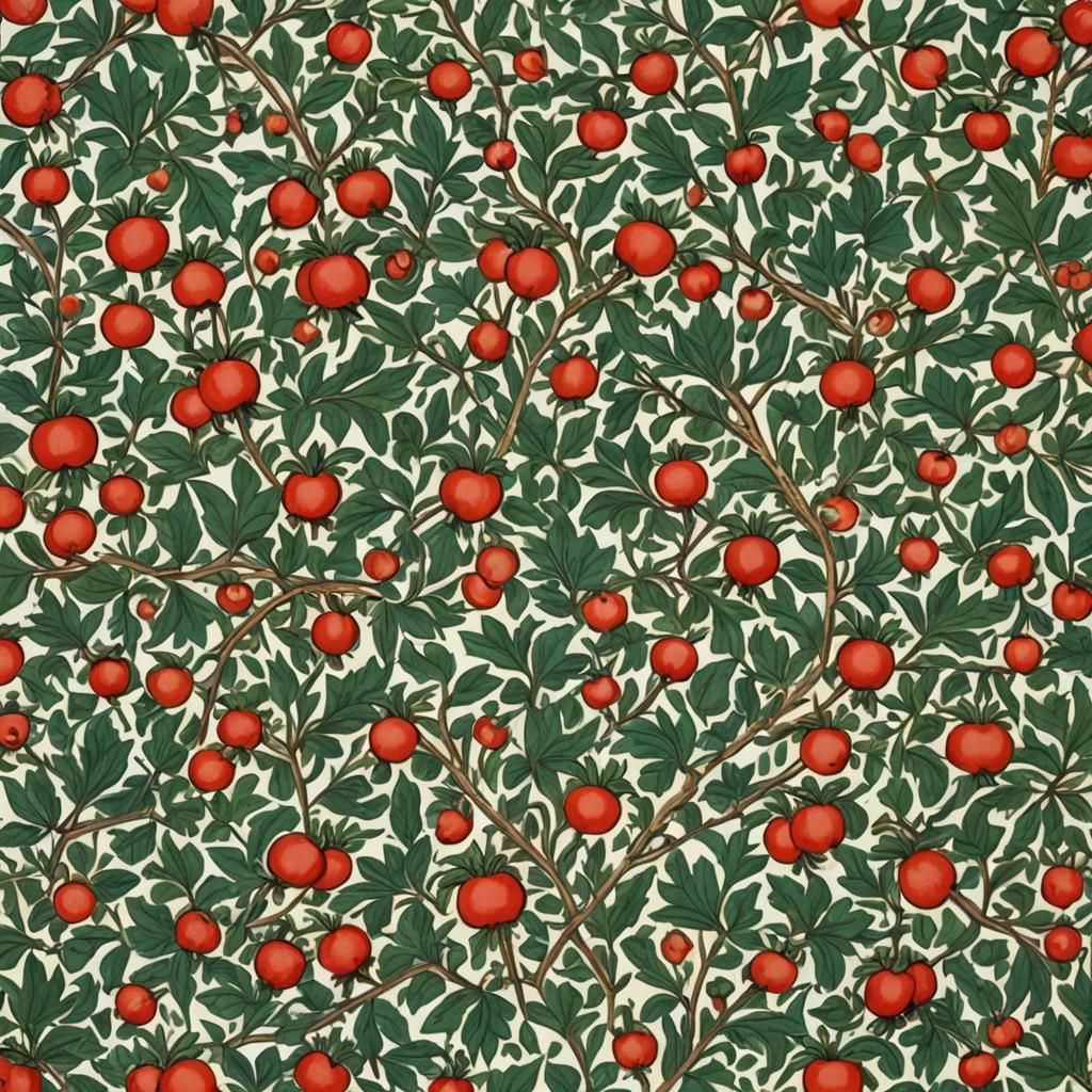 Rosehip Botanical Design in William Morris Style