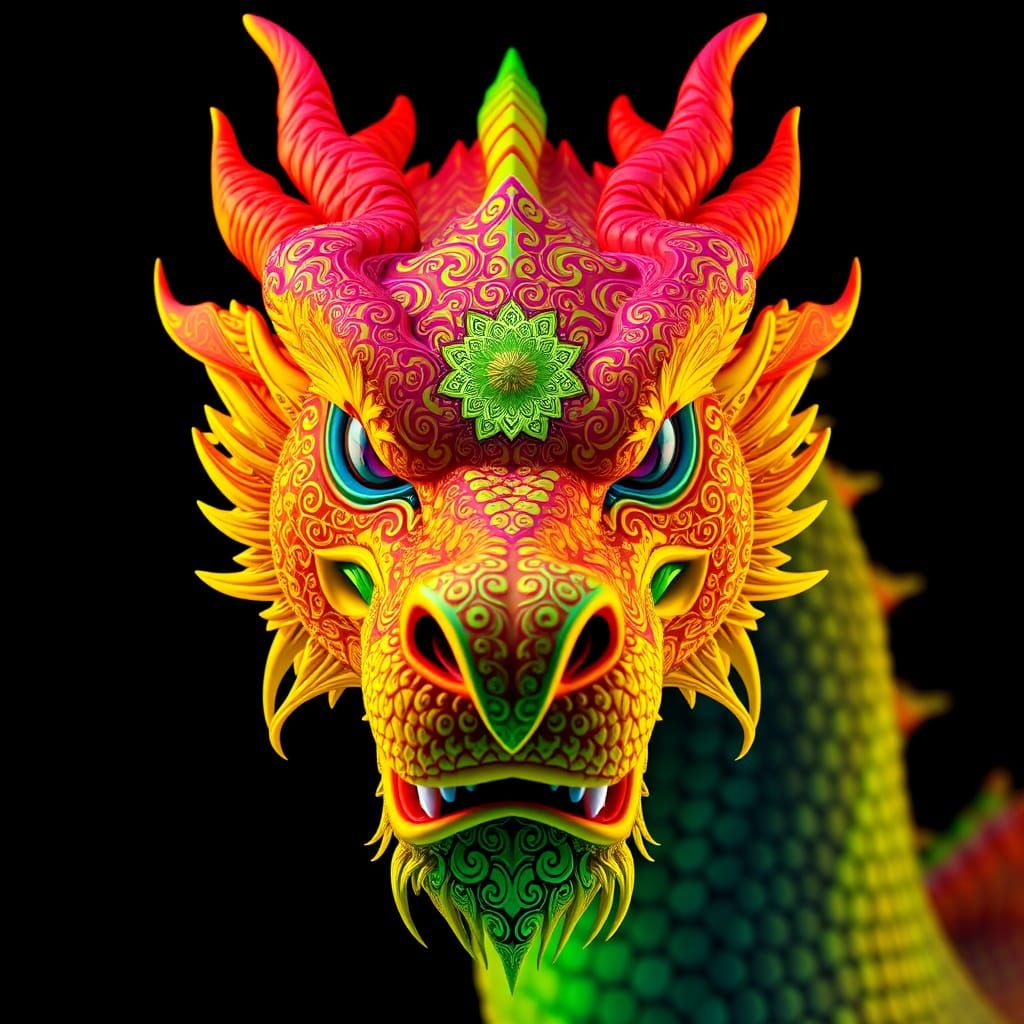 Neon Dragon Portrait in 3D