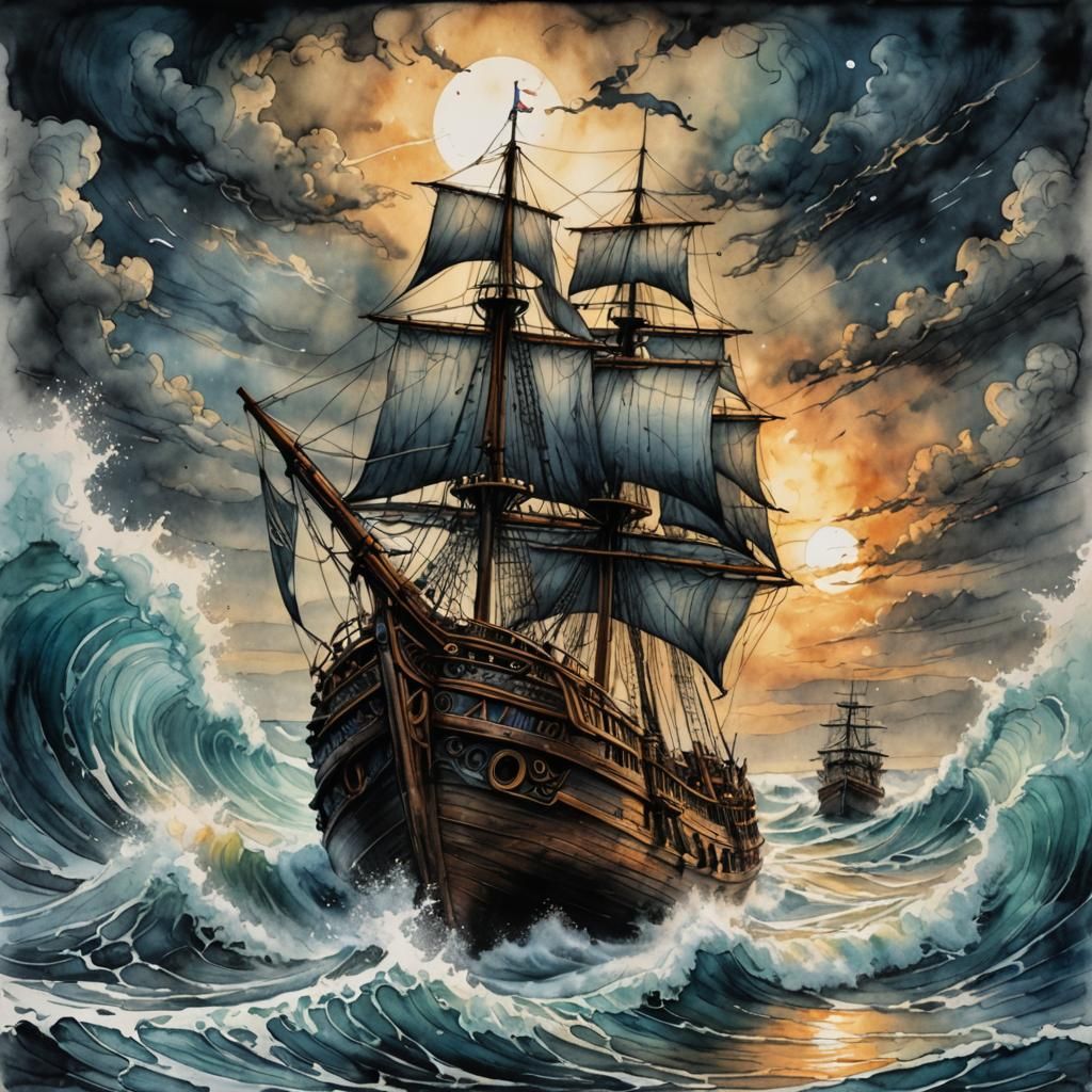 Sailor's Peril: Rowboat Amidst Giant Waves