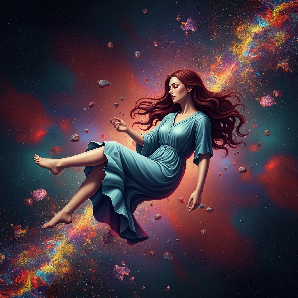 Lady of Sorrow Drifting in Space: Hyperrealistic Art