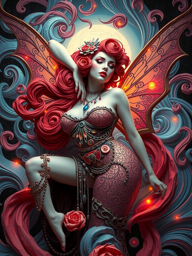 Enchanting Female Fairy in Whirling Colors and Gothic Attire