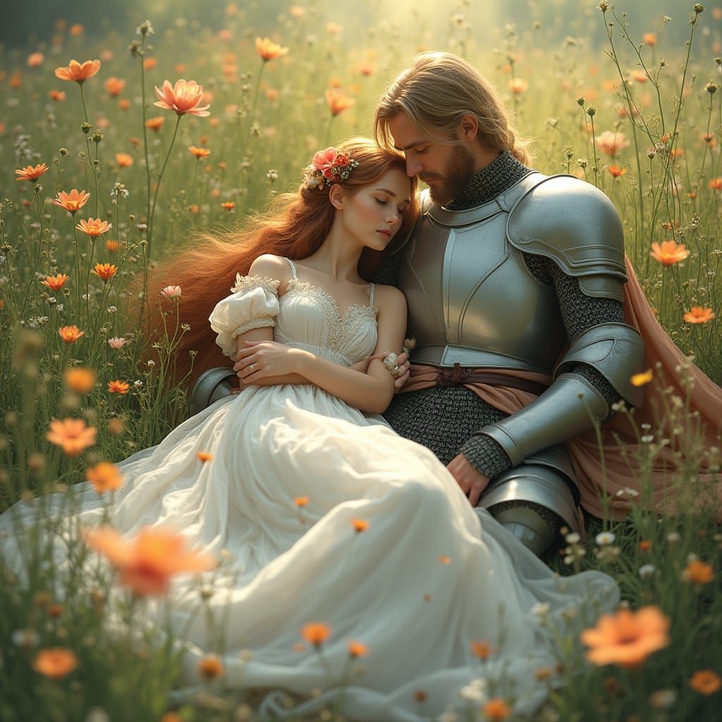 Elf Princess and Knight in Wildflower Field